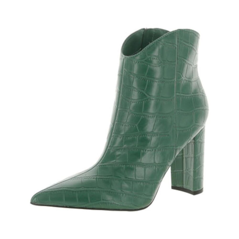 MARC FISHER Womens Green Croc Lezari Pointed Toe Block Heel Western Boot 5.5 M